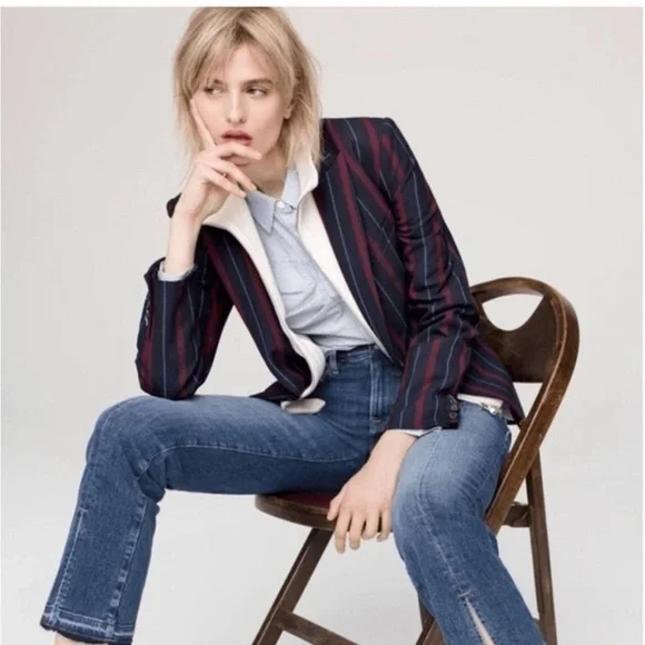 $698 Veronica Beard Carter Dickey jacket blazer navy merlot white stripe size 0 - Picture 7 of 16
